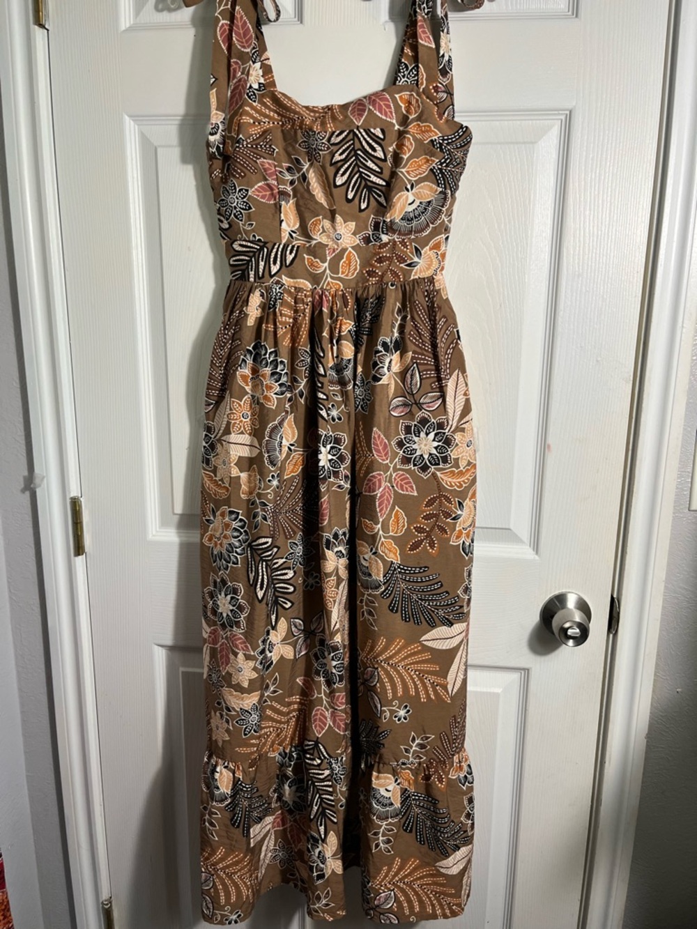 Rachel Zoe Brown Maxi Floral with Pink and Cream Accents Dress S
